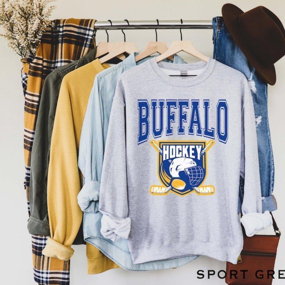 Retro Buffalo Ice Hockey Graphic Crewneck Sweatshirt